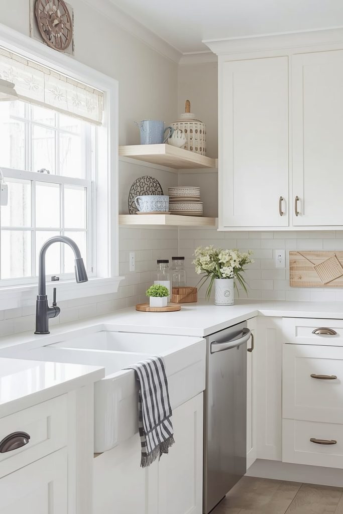 White Coastal Kitchen with Blue Backsplash