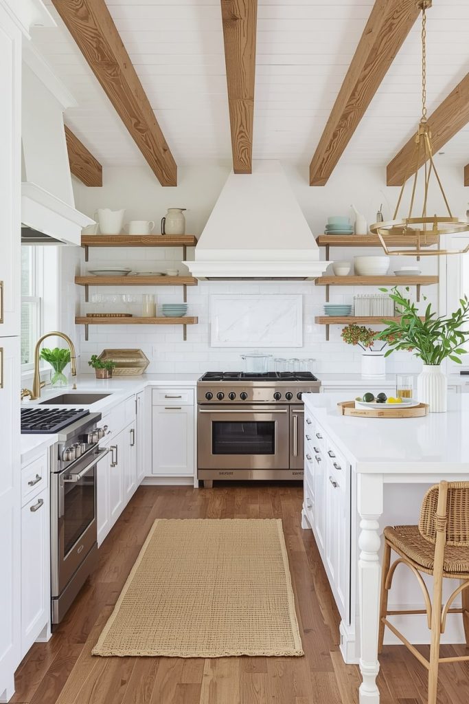 White Coastal Kitchen with Wood Accents