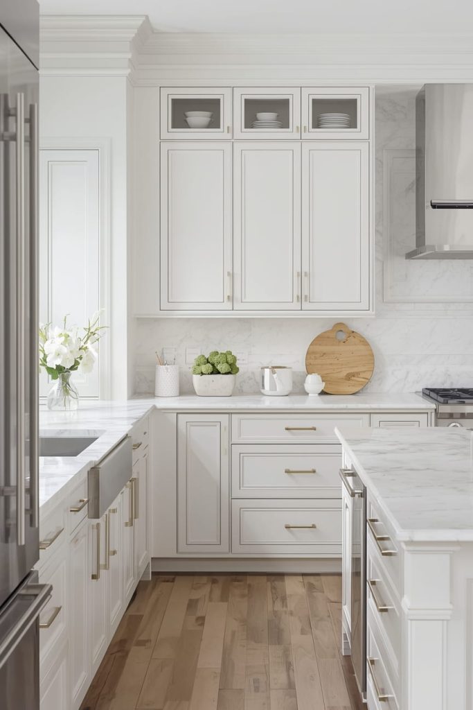White Kitchen Cabinets with Marble Countertops