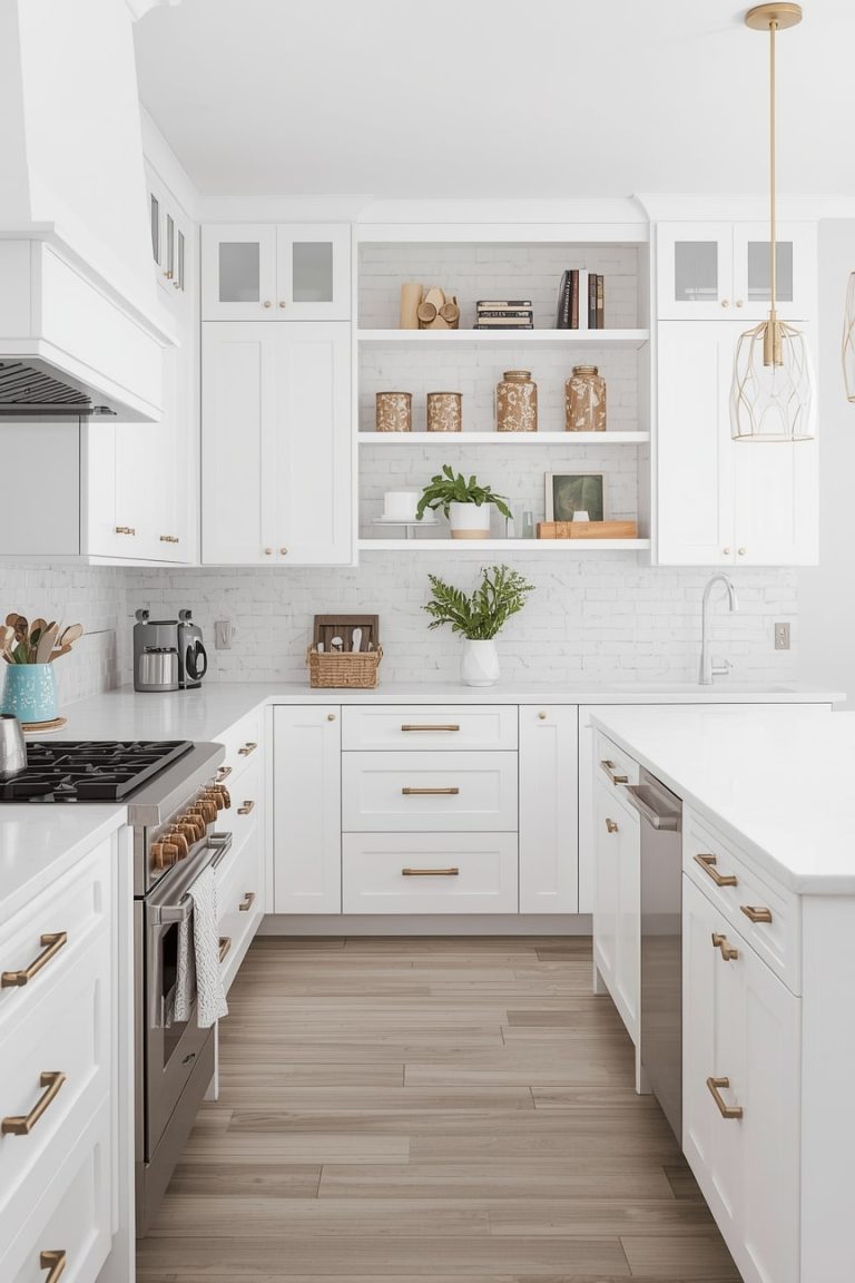 White Kitchen Cabinets with White Countertops-min