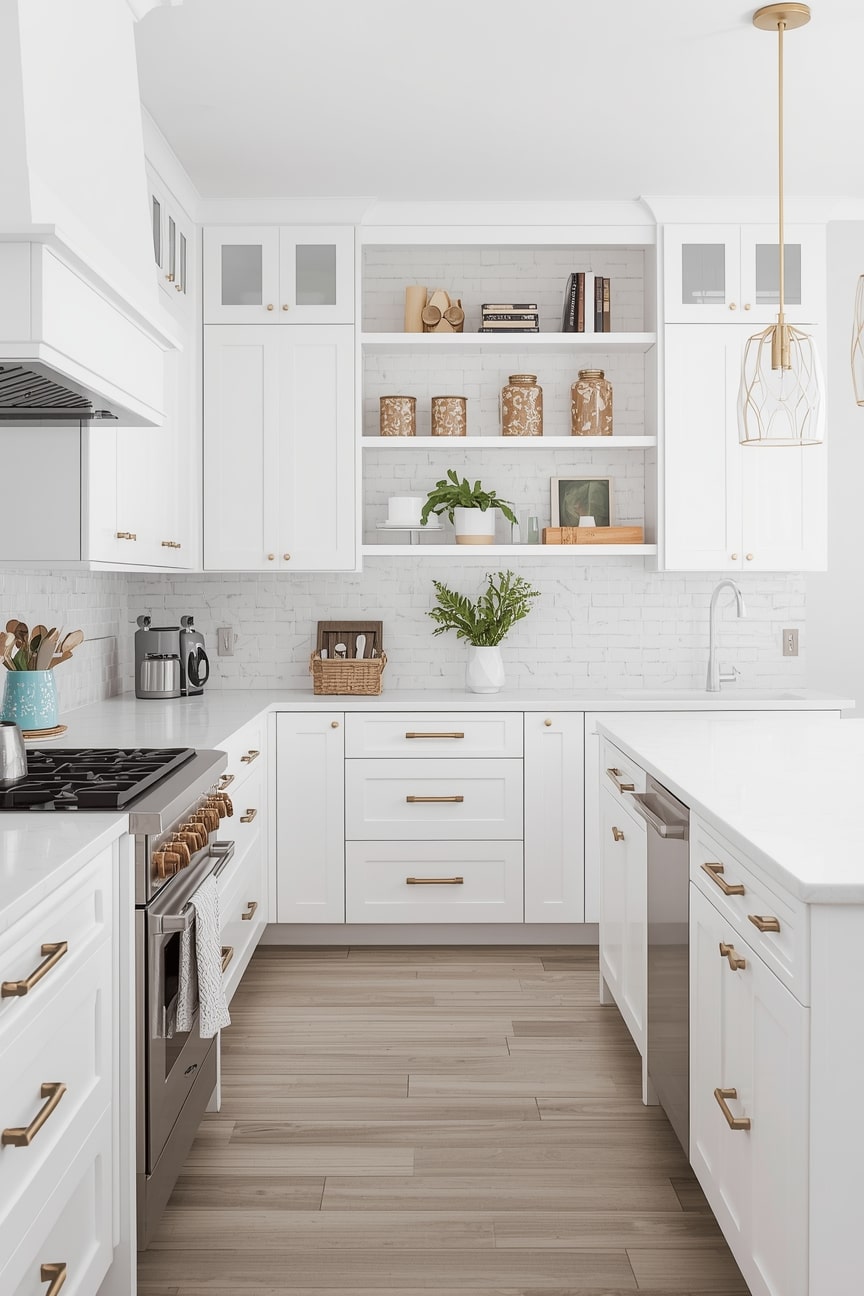 White Kitchen Cabinets with White Countertops-min