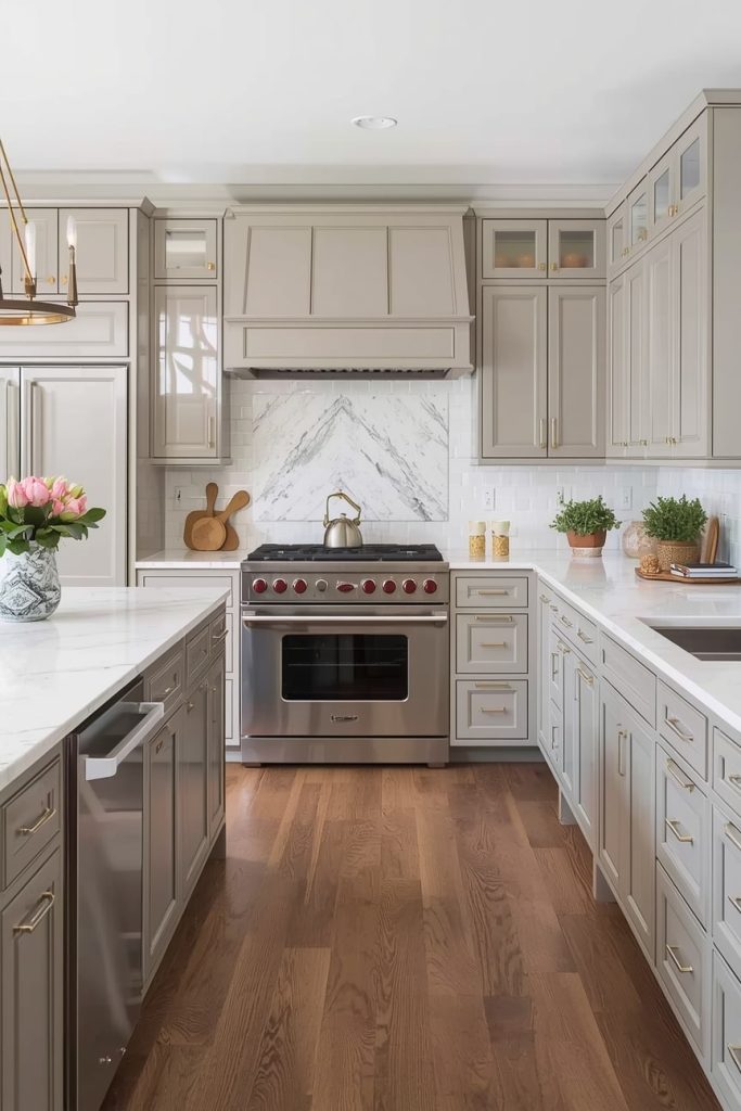 White Kitchen Cabinets with Wood Floors