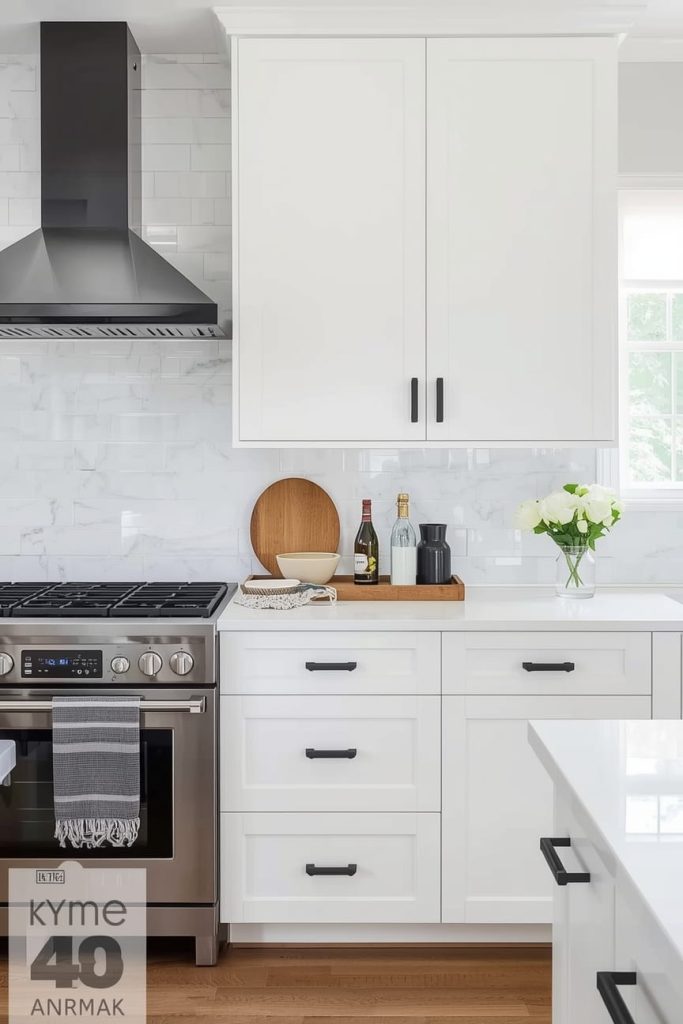 White Kitchen Cabinets with an Island for Visual Interest