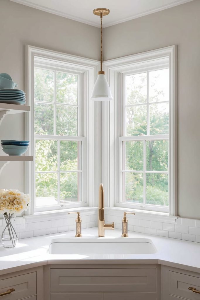  White Kitchen Corner Window for Timeless Appeal