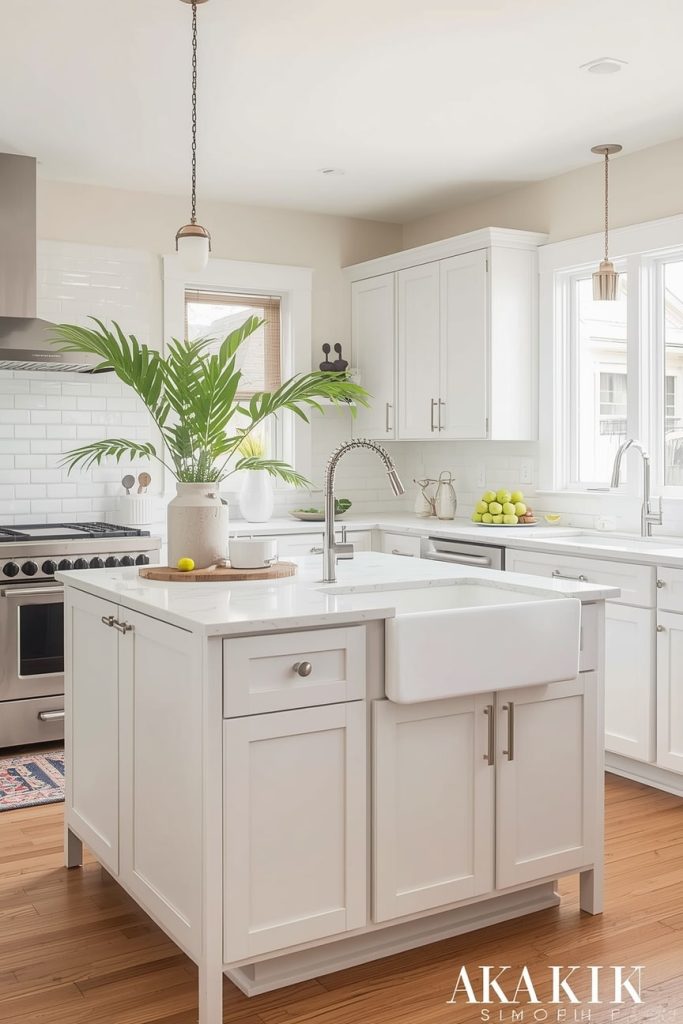 White Kitchen Island with Sink for Better Workflow