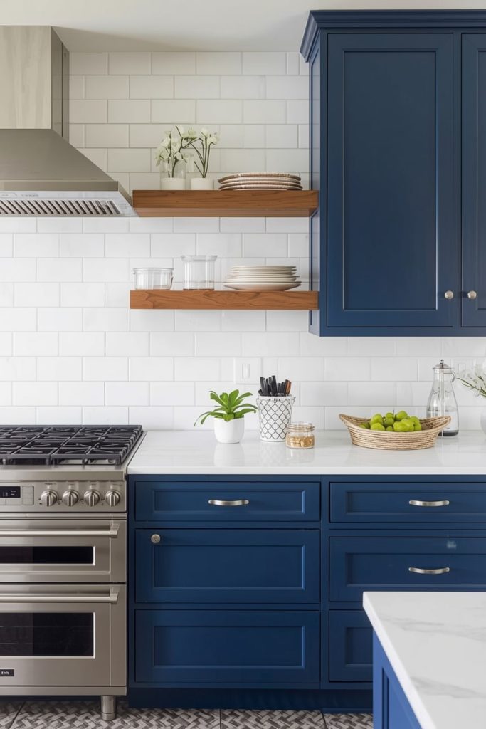 White Kitchen With Blue Accents