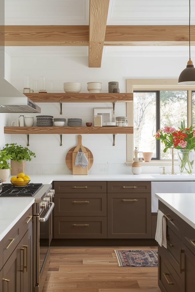 White Kitchen with Brown Accents for a Light Look