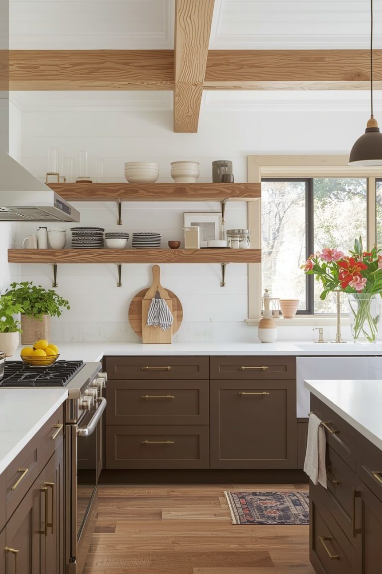 White Kitchen with Brown Accents for a Light Look-min