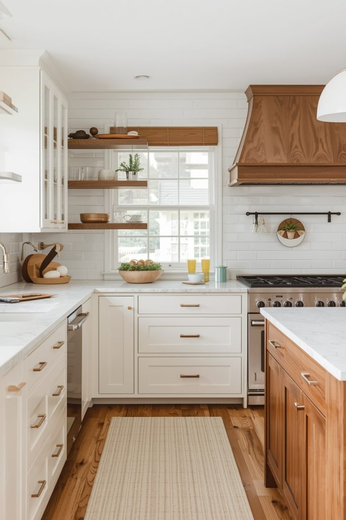 White and Wood Kitchen Cabinet Color Combination