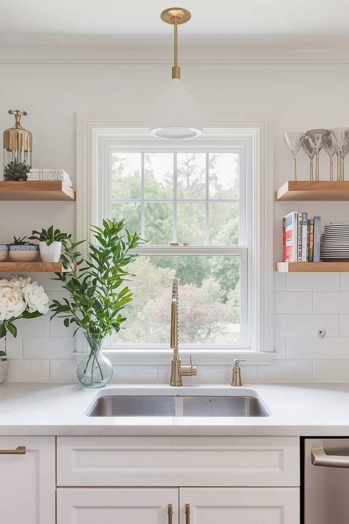 Bay Window Kitchen Storage Ideas Using Open Shelving