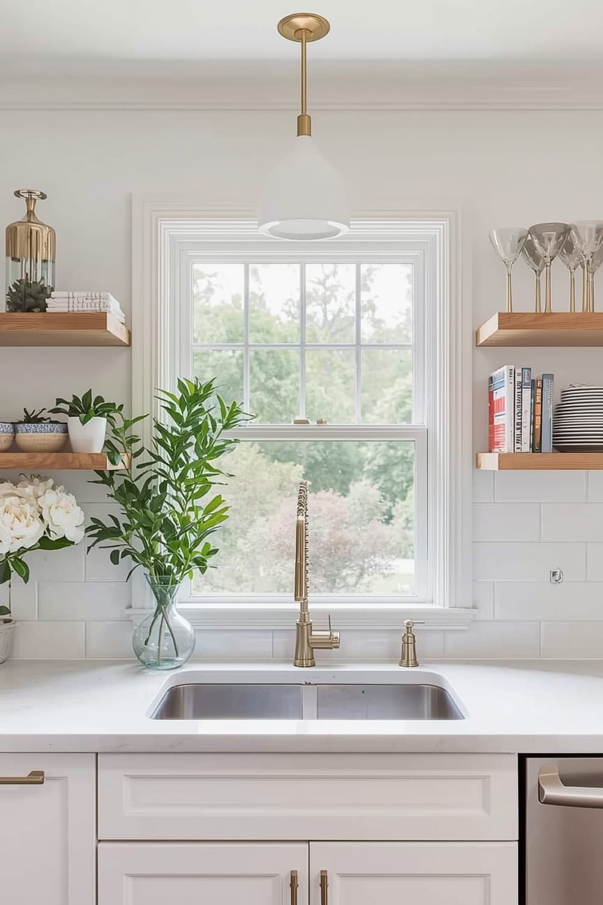 Bay Window Kitchen Storage Ideas Using Open Shelving