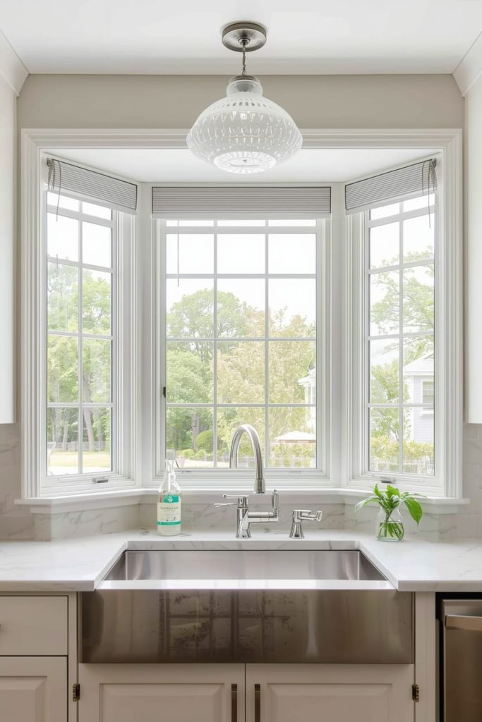 Bay Window Over Kitchen Sink for a Bright Work Area