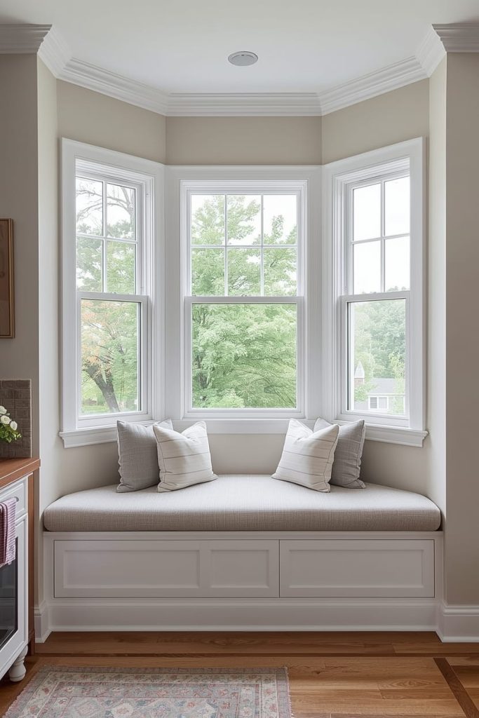 Bay Window Seating in Kitchen with Built-In Bench Storage