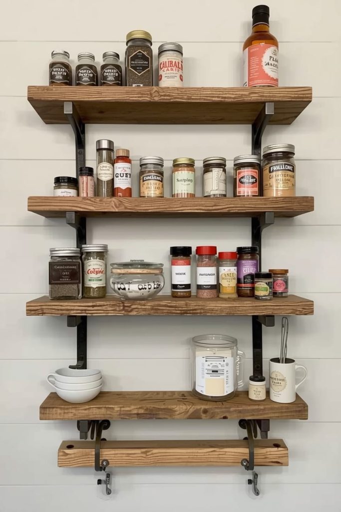 Countertop Rustic Spice Rack with Natural Wood