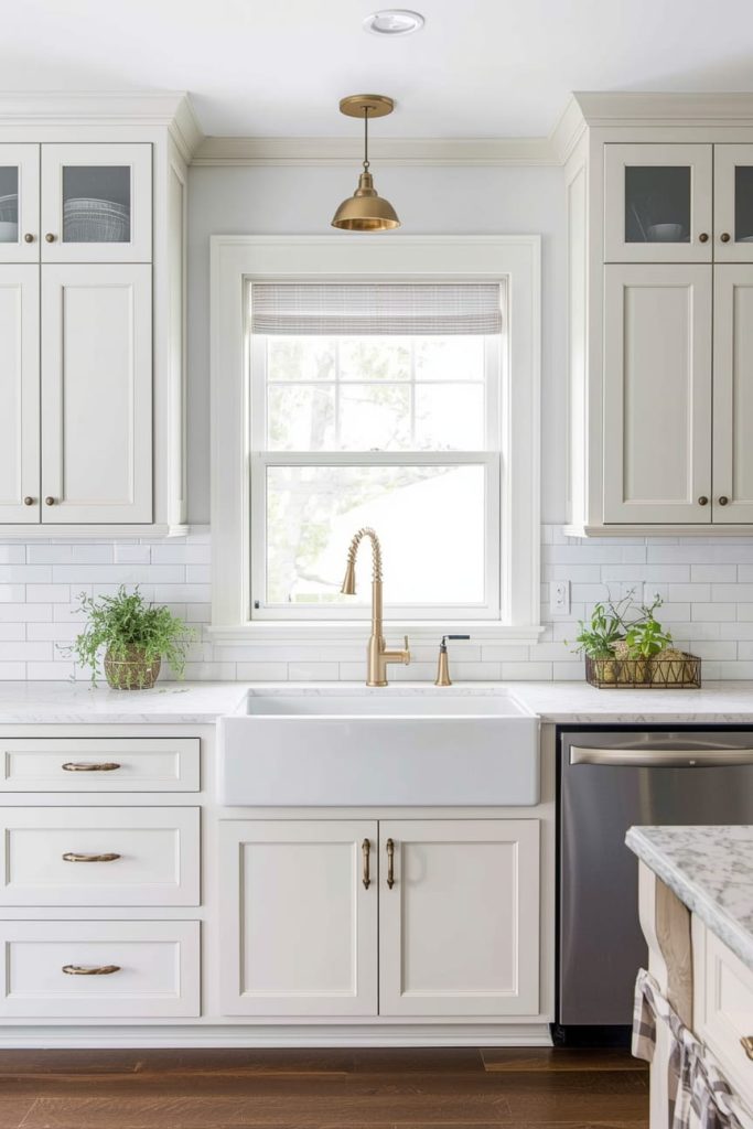 Country Kitchen Window Above Sink with Wood Frame
