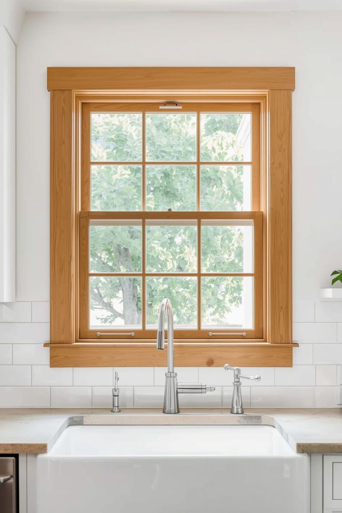 Country Kitchen Window Ideas with Decorative Trim