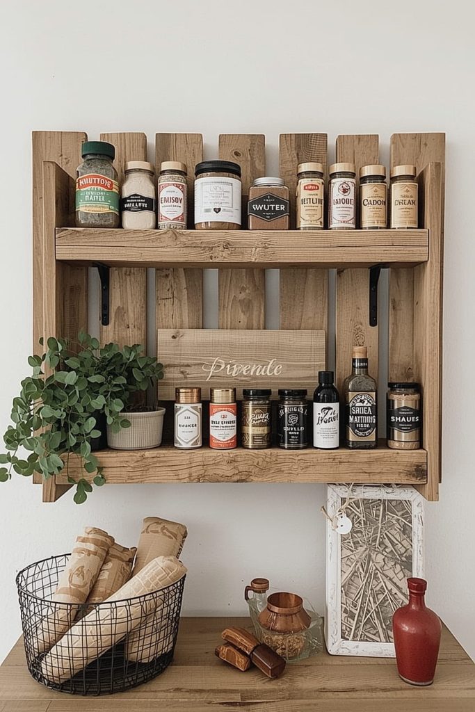 DIY Pallet Wood Spice Rack with Industrial Hardware