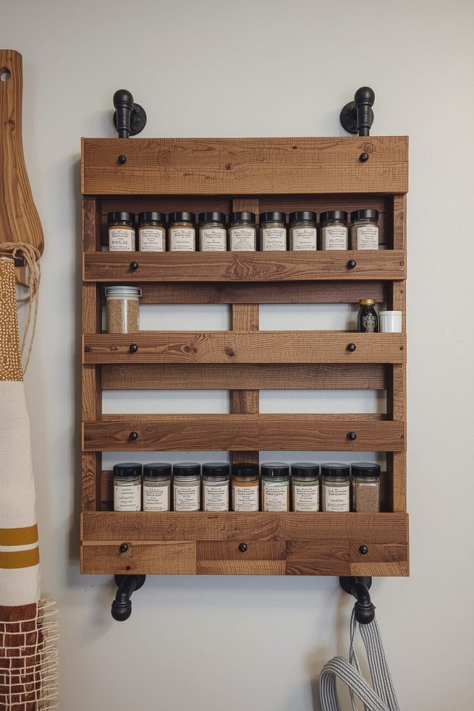 DIY Rustic Wall Spice Rack Using Reclaimed Wood