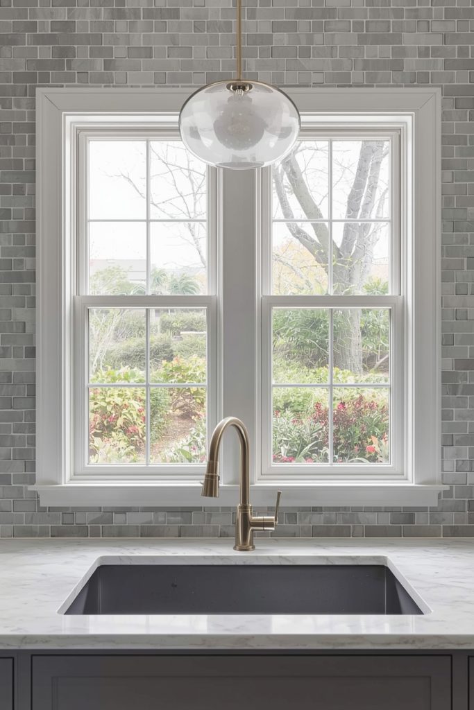 Double Kitchen Window for Backsplash Integration