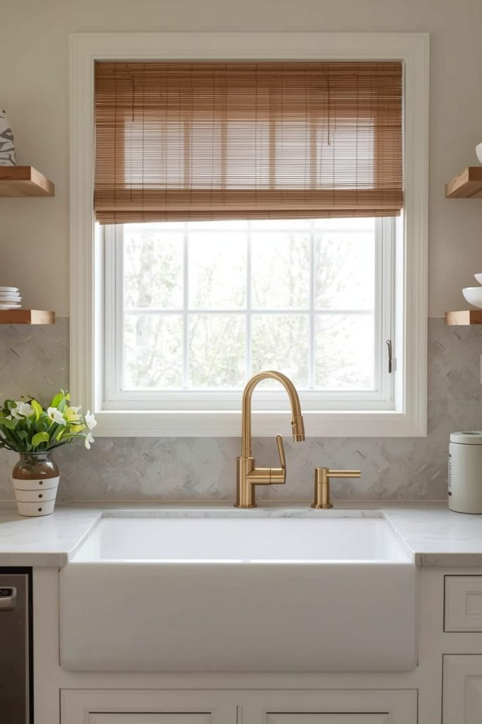 Farmhouse Kitchen Blinds Above Sink with Warm Appeal