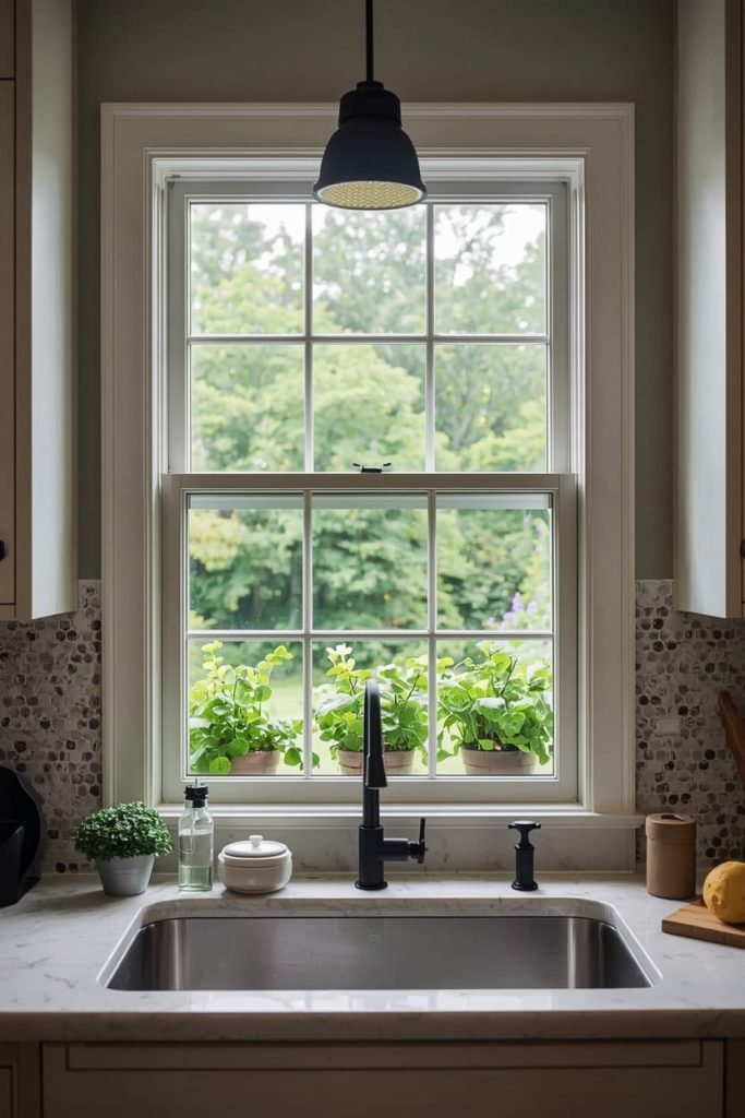 Farmhouse Kitchen Window Treatments with Soft Curtains