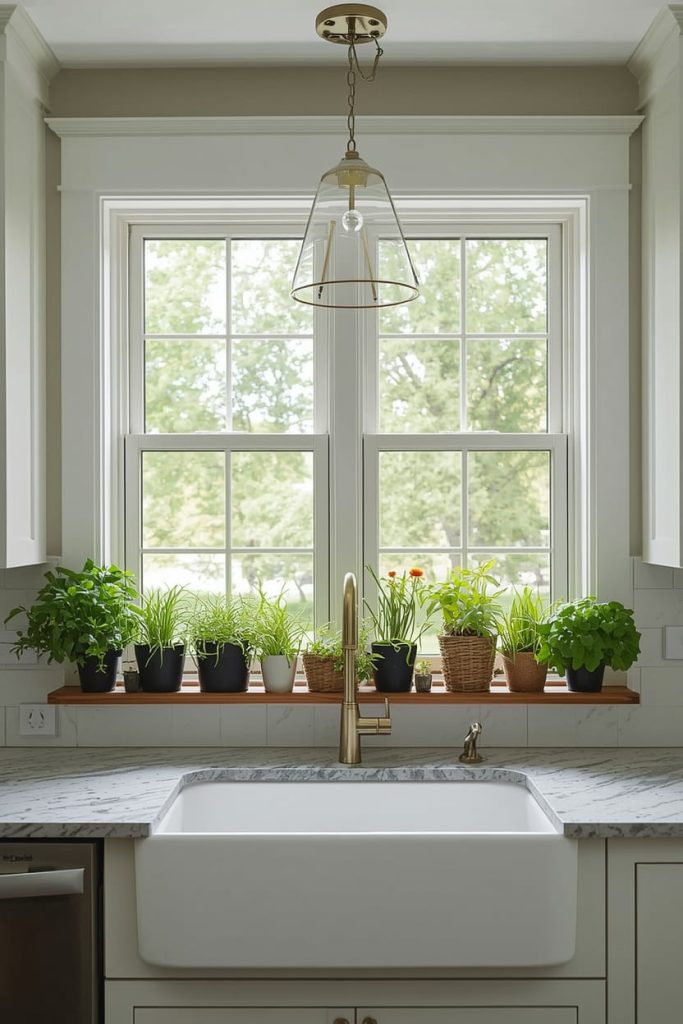 Farmhouse Long Kitchen Window Ideas with Rustic Charm