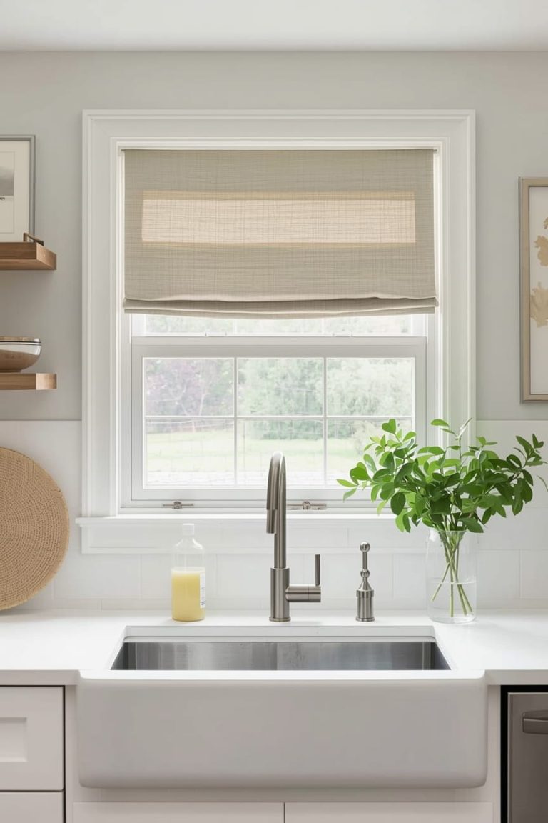 Linen Curtains for a Relaxed Kitchen Window Over Sink