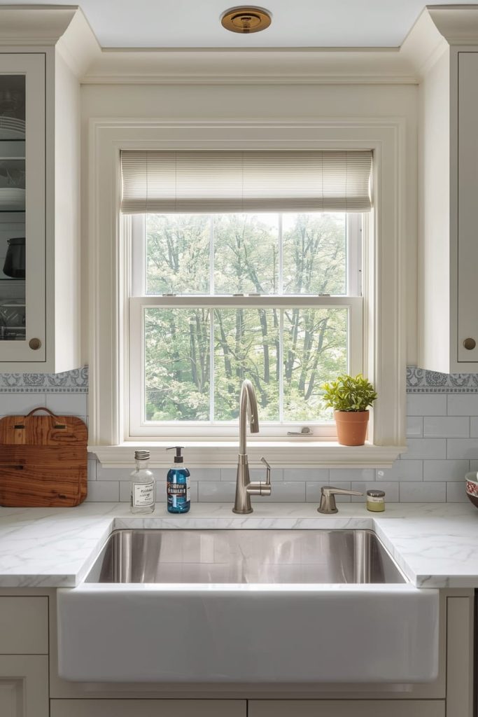 Low Kitchen Window with Functional Countertop Design