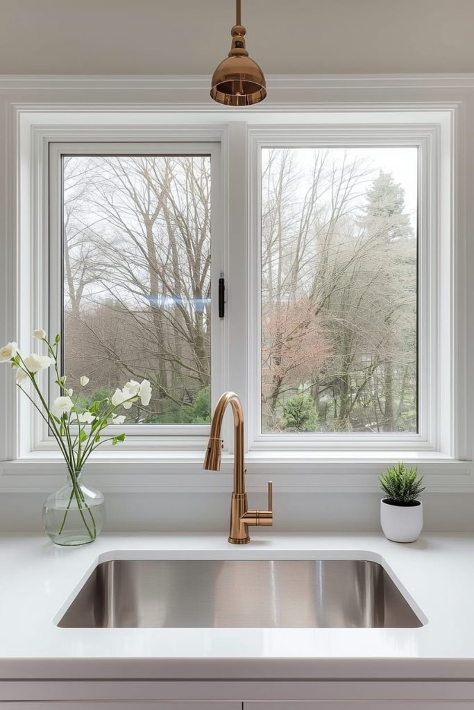 Minimalist Frame Small Kitchen Window Over Sink