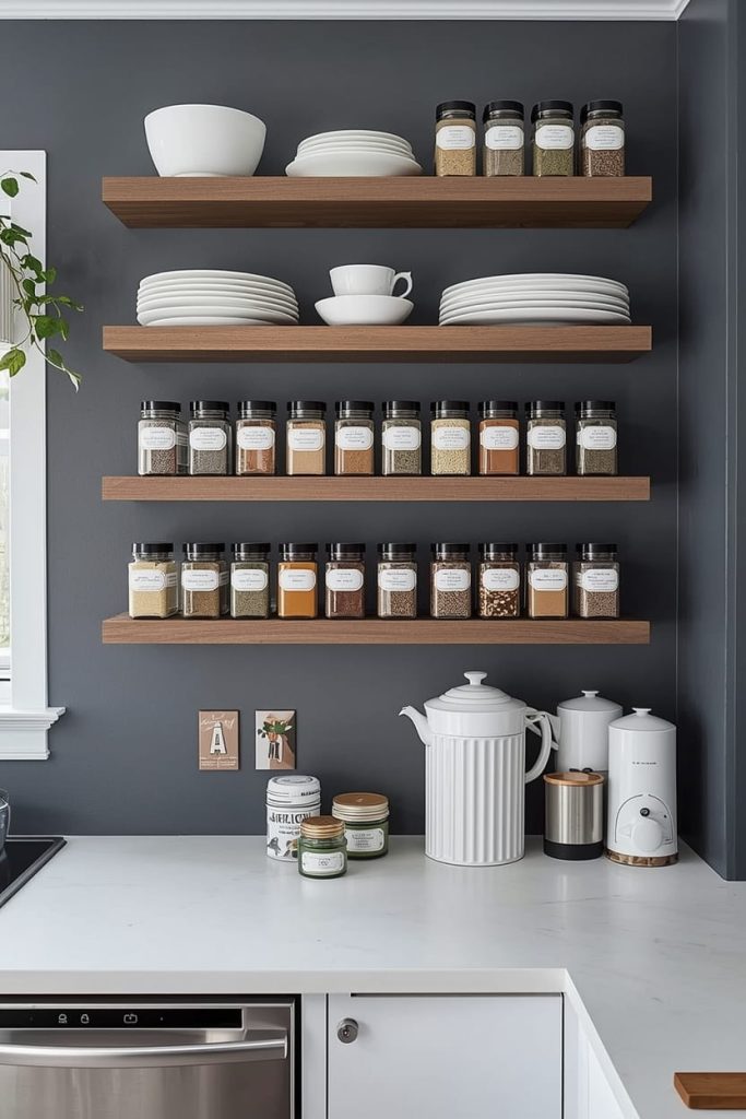 Minimalist Wall Spice Shelf with Acrylic Guards