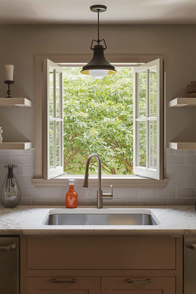 Open Kitchen Window with Counter for Added Workspace