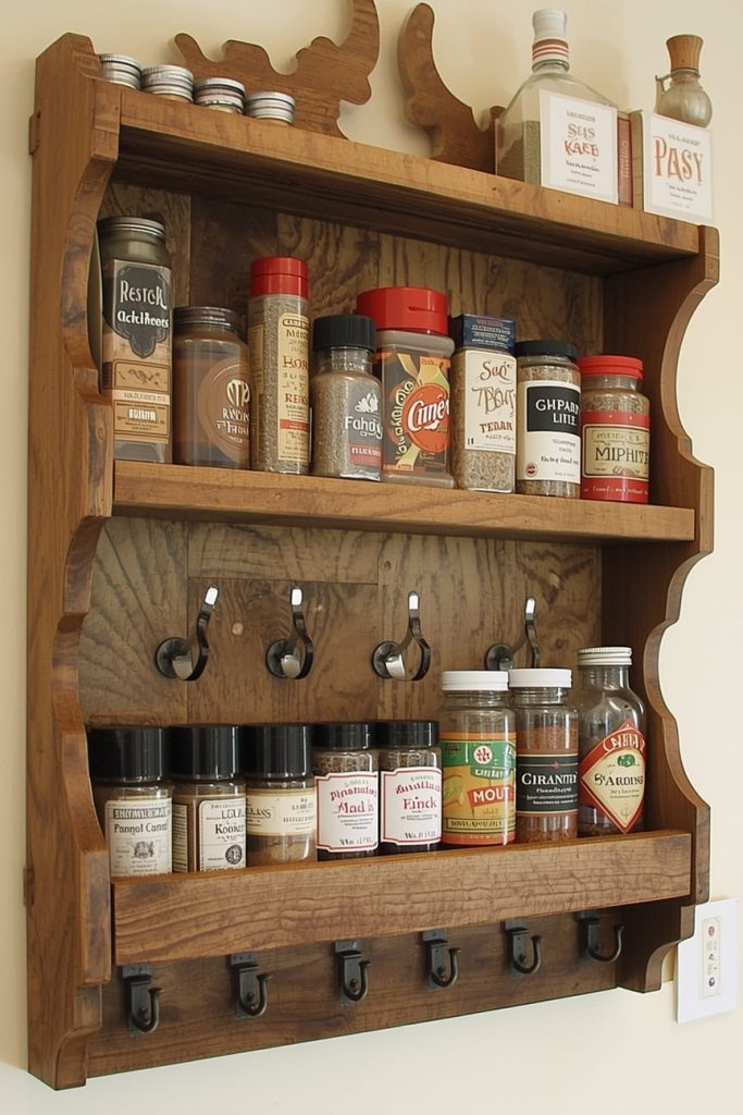 Reclaimed Wood Wall-Mounted Rustic Spice Rack