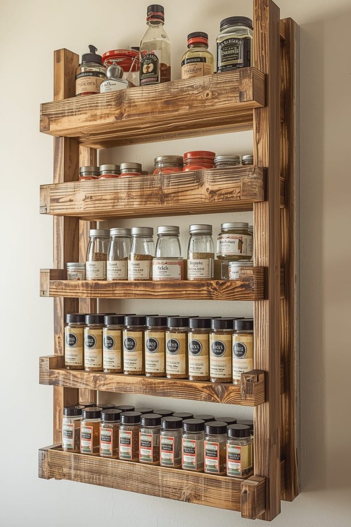 Rustic Wall Spice Rack with Iron Brackets