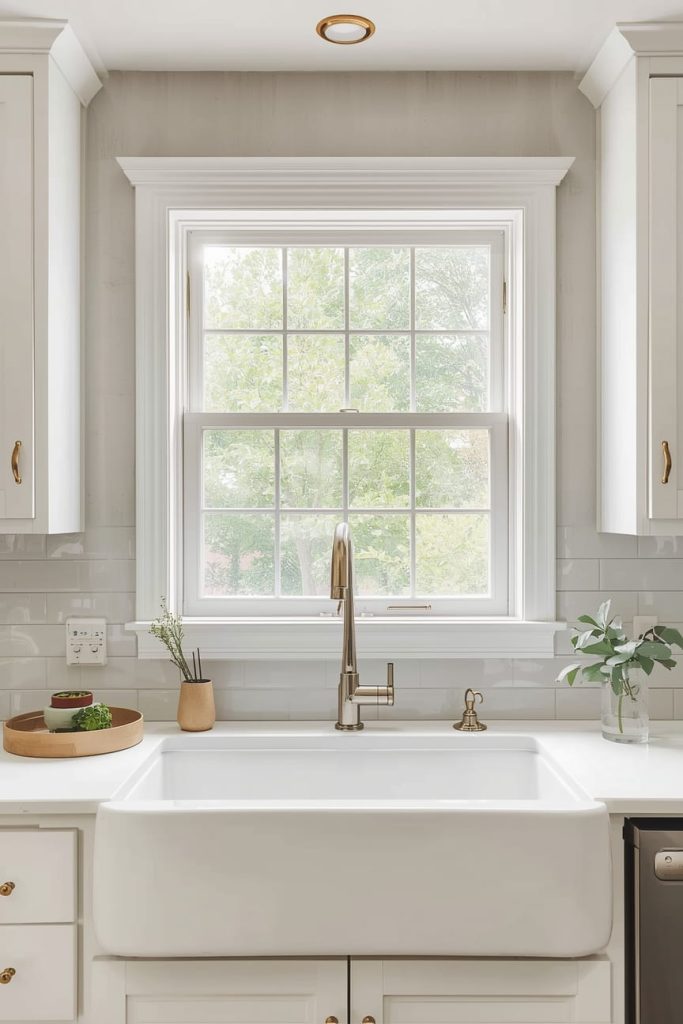 Small Kitchen Window Over Stove with Tile Backsplash