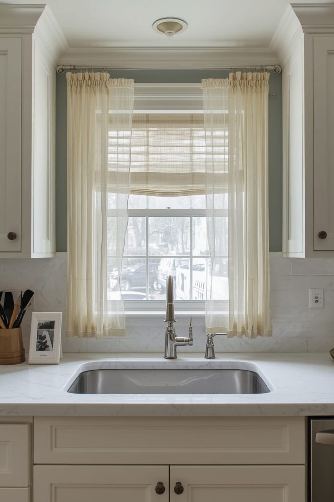 Tiny Kitchen Window Ideas with Curtains for Soft Elegance