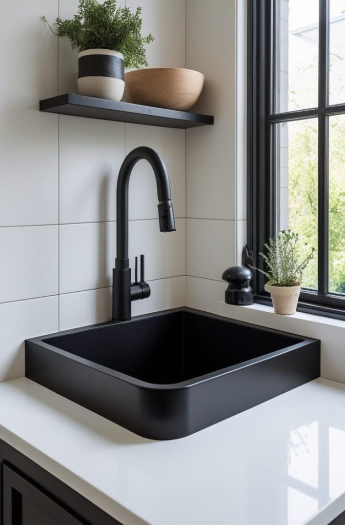 Black Composite Sink with White Quartz Counter