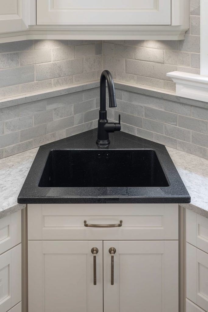  Black Granite Corner Sink for a Bold Look
