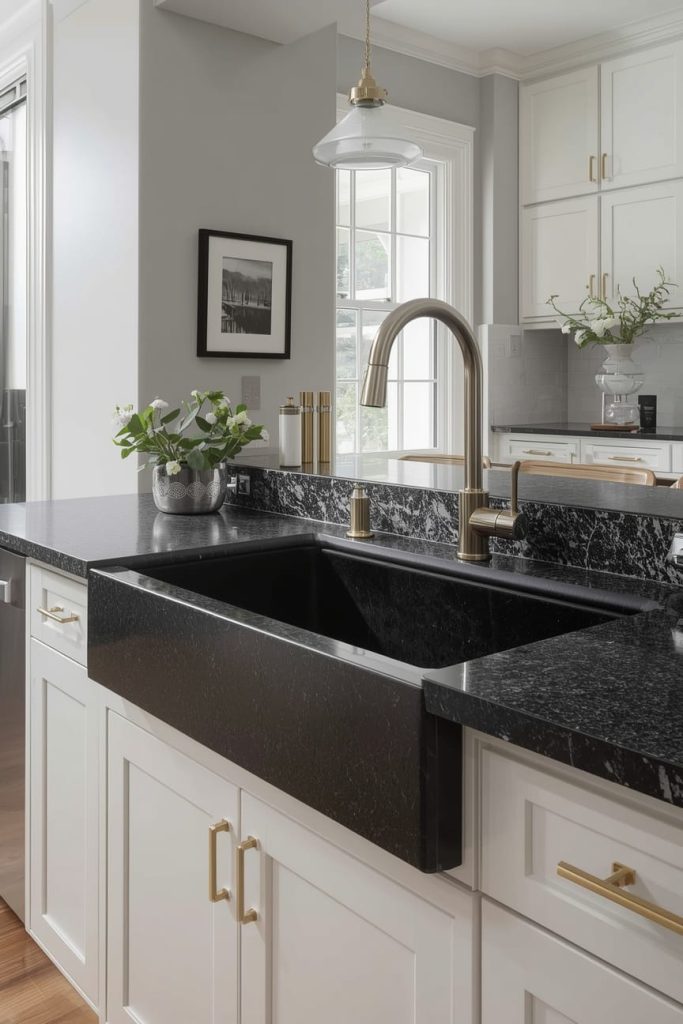 Black Granite Undermount Sink for Natural Texture