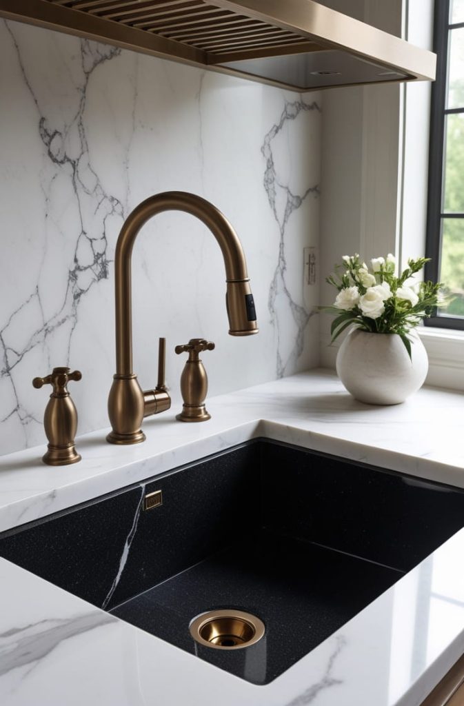 Black Quartz Sink with White Counter