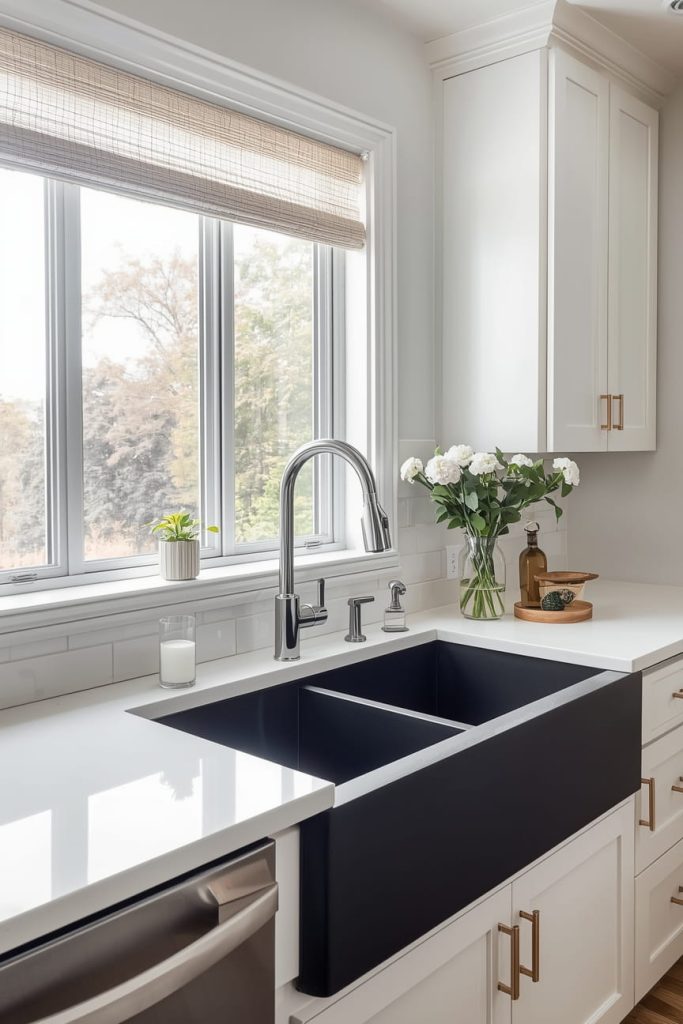 Black Stainless Steel Sink with White Granite Counter