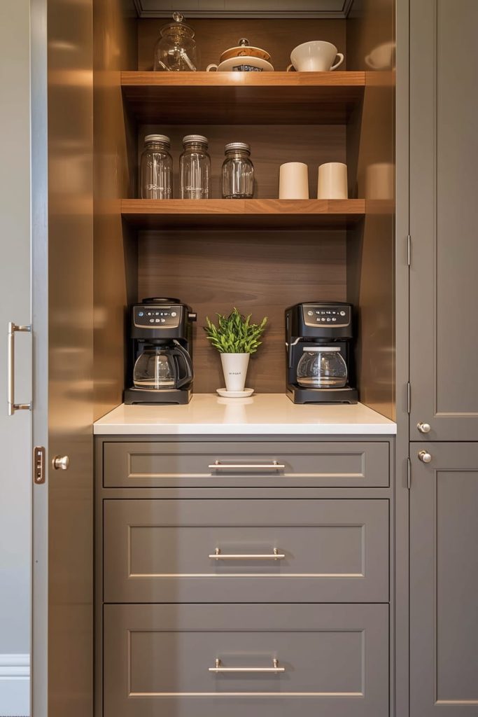 Built-In Coffee Bar Cabinet with Open Shelving