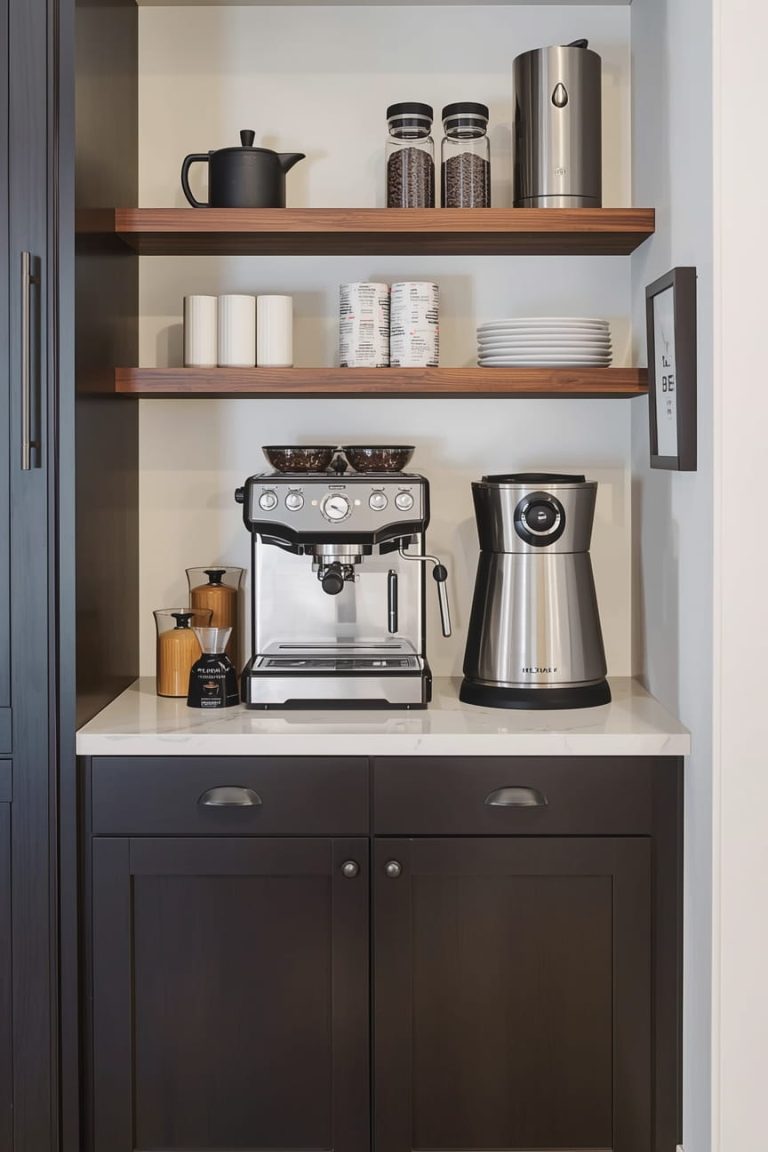 Built-In Coffee Bar with Floating Shelves