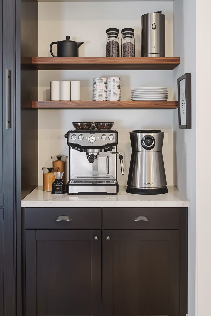 Built-In Coffee Bar with Floating Shelves