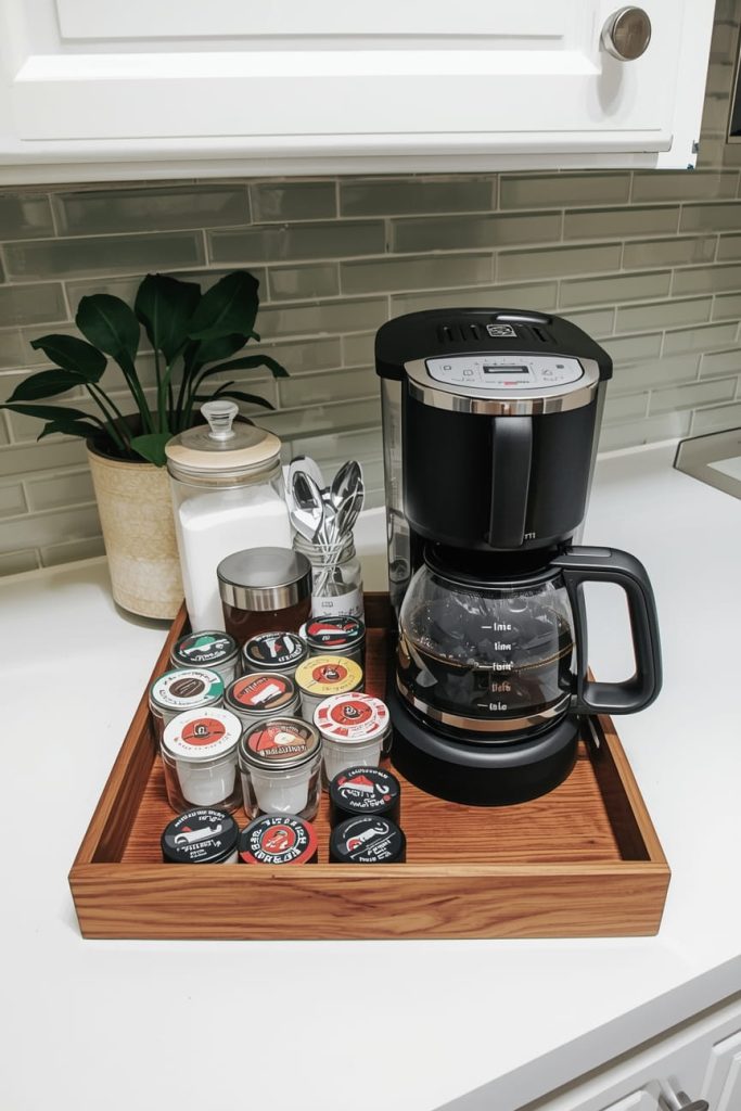 Coffee Area with Floating Shelves Above Counter