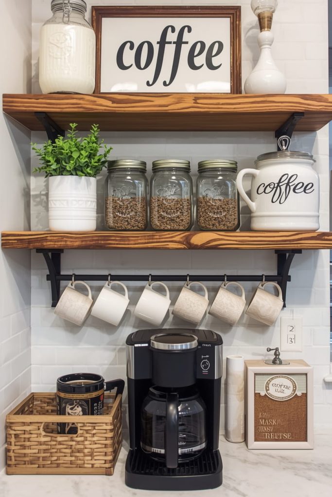 Coffee Corner Cabinet Organization