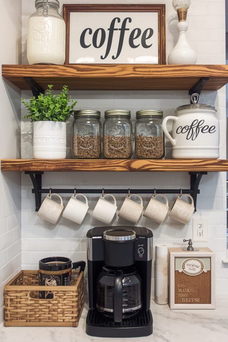 Coffee Corner Cabinet Organization