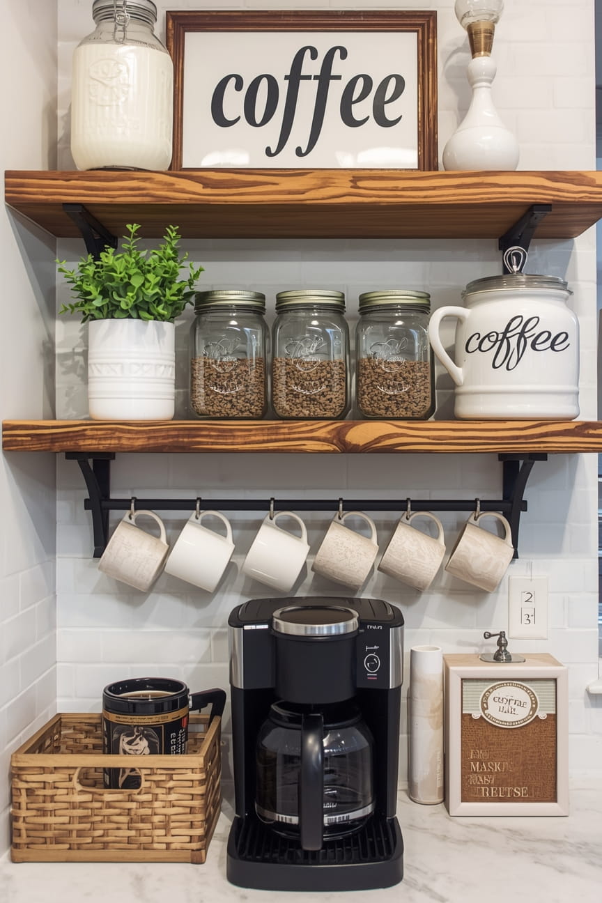 Coffee Corner Cabinet Organization