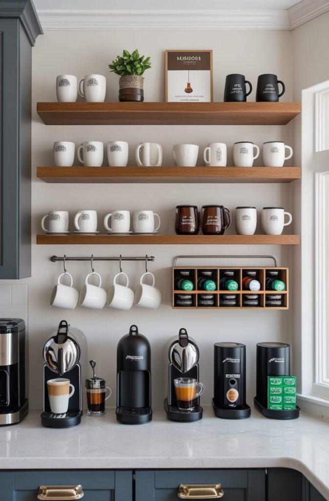 Coffee Station with Mug Rack and Nespresso Machine