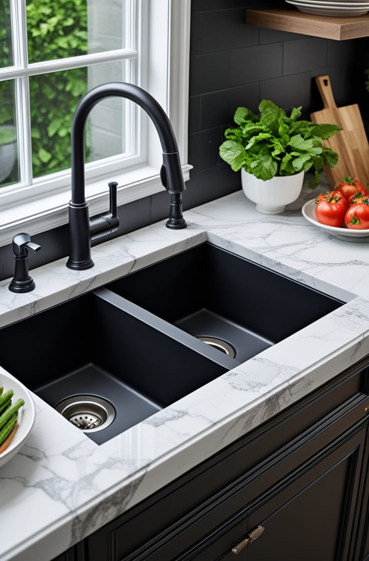 Compact Black Undermount Sink for Small Kitchens