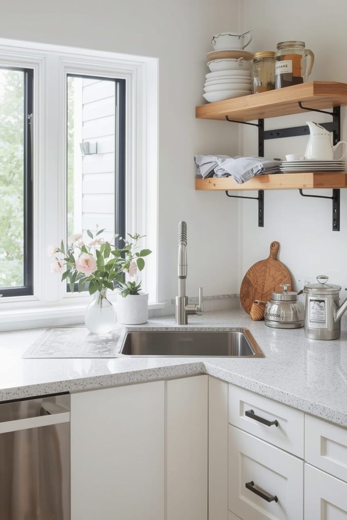 Corner Sink with Pull-Out Faucet for Flexibility